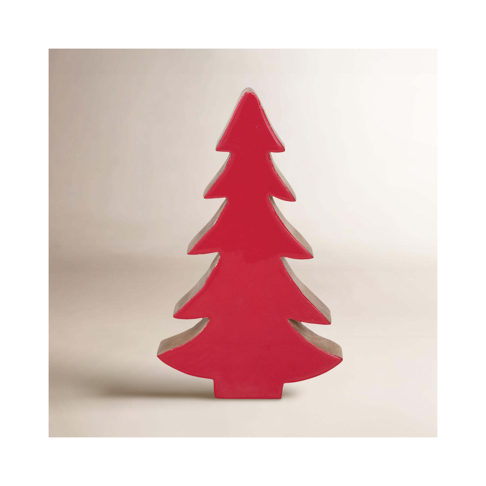 Enameled Mango Wood Christmas Tree, Red