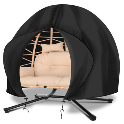 Waterproof Egg Chair Cover, 91"X80" Extra Large – Heavy Duty Outdoor Hanging Swing Chair Cover for Patio, Windproof UV Protection – Double-Sized Black Cover for Winter Snow & Rain, Black