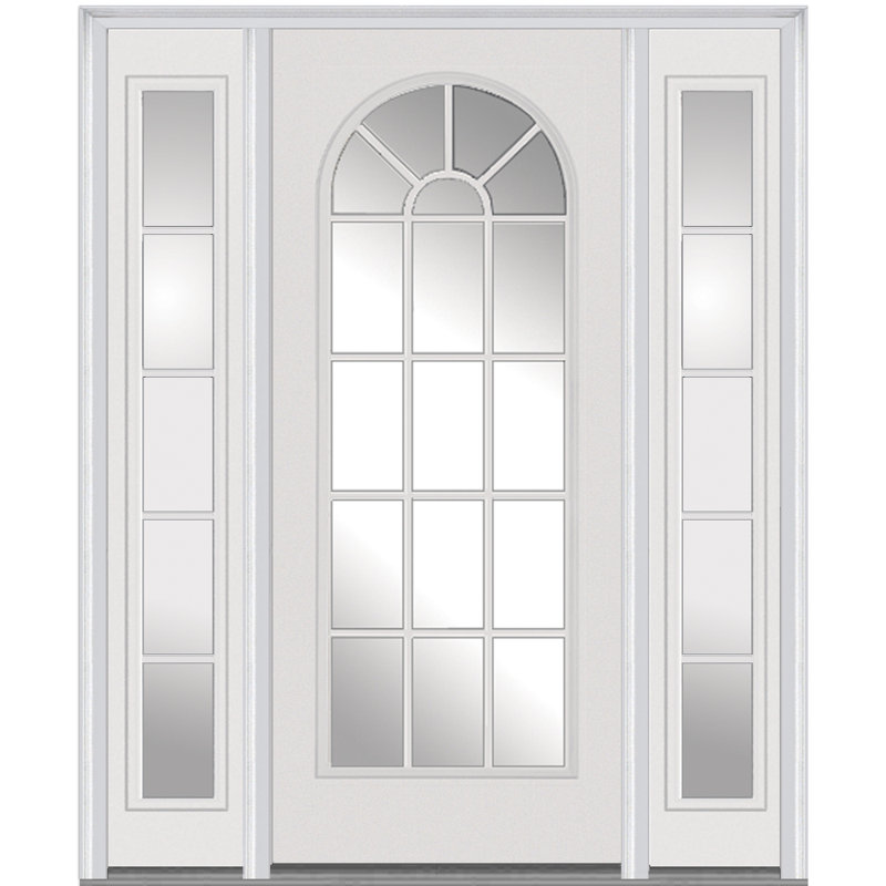 Porte d'entrée pré-suspendue en fibre de verre préfinie lisse, H 80 po x l 64 po x P 1,75 po, Blanc brillant