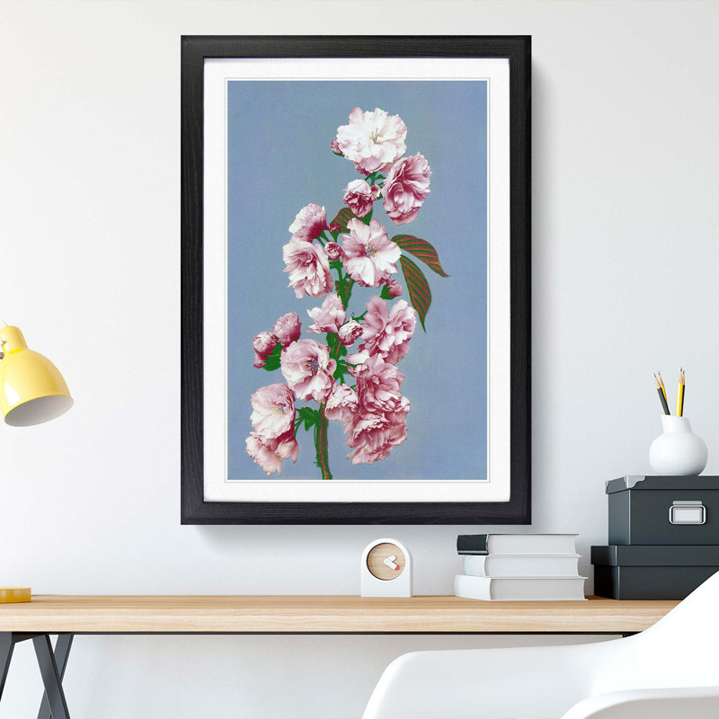 Pink Cherry Blossoms by Ogawa Kazumasa - Picture Frame Painting Print, 65cm H x 48cm W x 2cm D, Black Framed