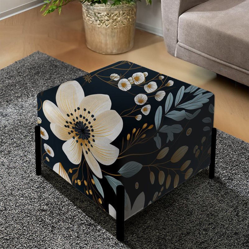 Watercolor Black And White Floral Pattern - Floral Square Ottoman