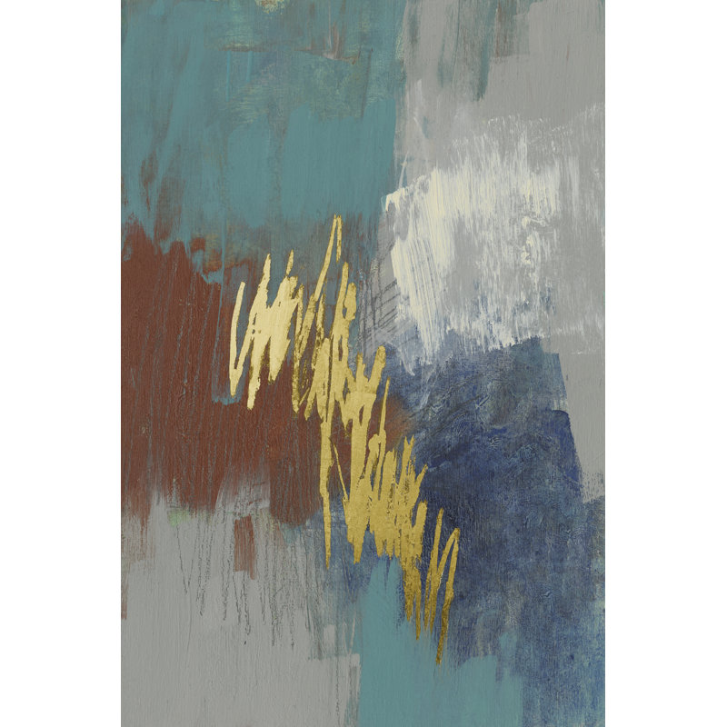 Écriture rouille et bleu sarcelle I, H 12 po x l 8 po x P 1,25 po