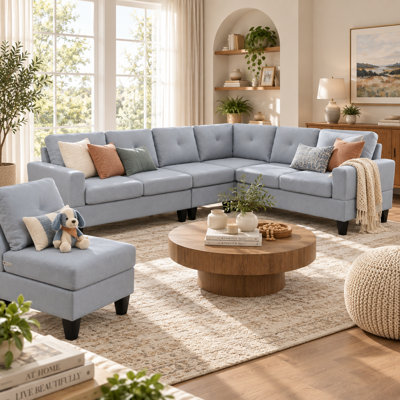 Aura 4-Piece Modular L-Shaped Sectional Sofa with Chaise, Eight-Way Hand-Tied Springs, Washable Cushion Covers