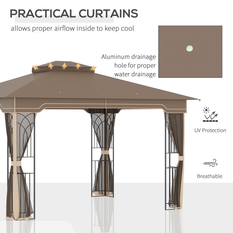 Taupe and Greige Steel Patio Gazebo with Double Tier Roof