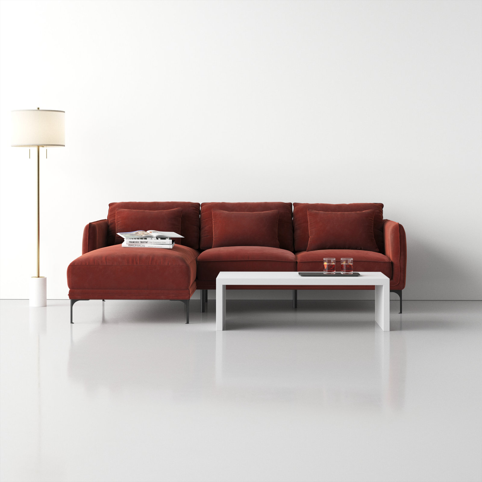 Rae Velvet Modular Sectional, Cinnamon Cotton Blend, Left Hand Facing