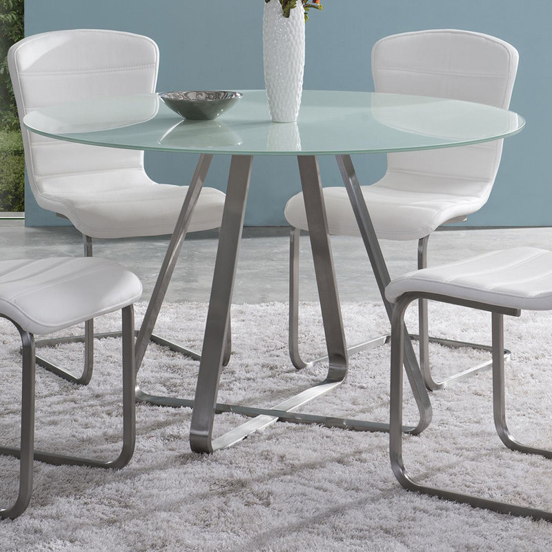 Round Glass Top Metal Base Dining Table, White