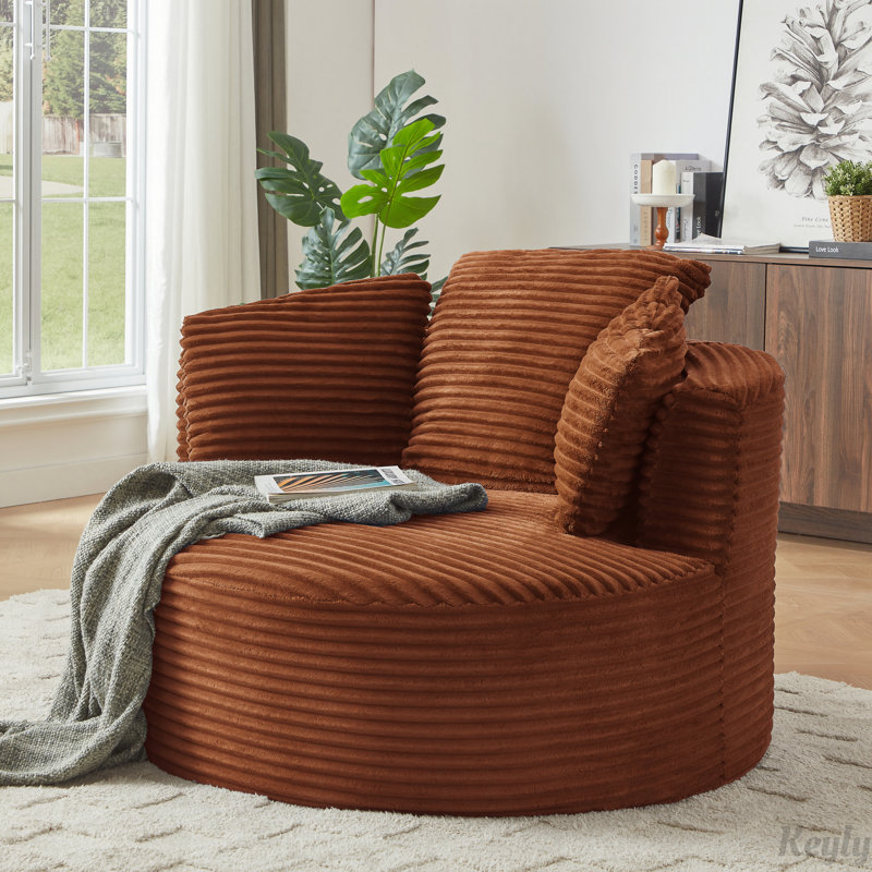 Chaise ronde en velours côtelé avec dossier rembourré, Orange