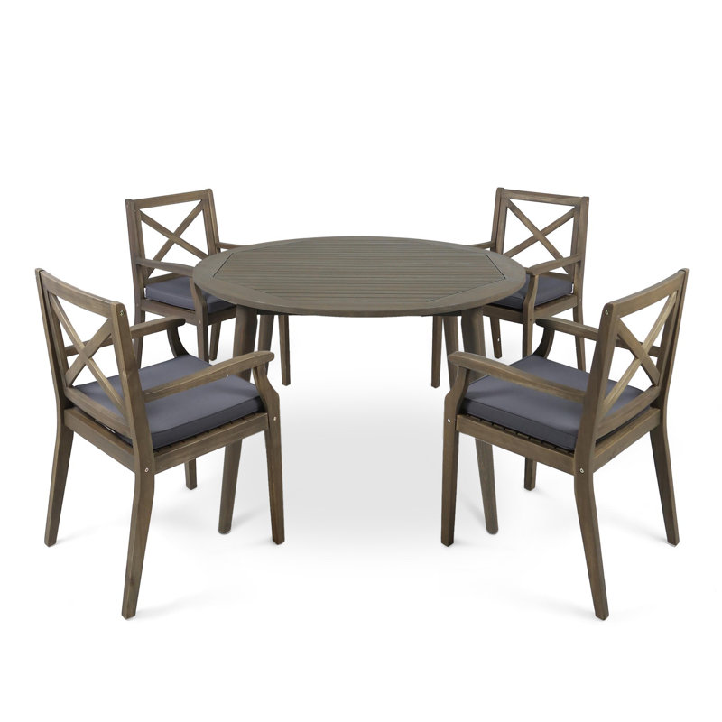 Hagues 4 - Person Acacia Wood Patio Dining Set with Round Table, Grey