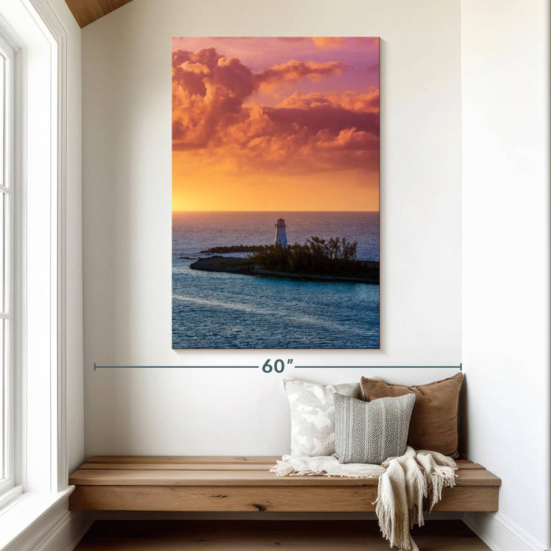 Paradise island lighthouse sunset Aletra, H 51 po x l 34 po