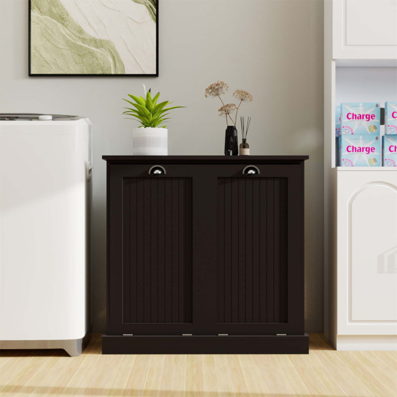 Armoire de trieur de linge à deux compartiments inclinable, durable et élégante pour la gestion organisée de la lessive
