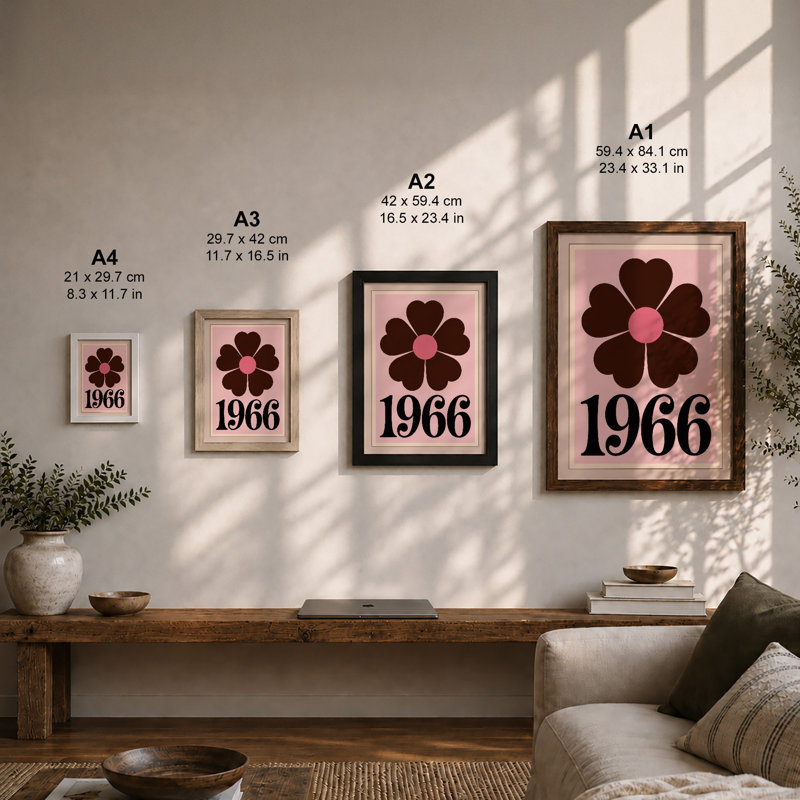 Bloom 1966 Retro - Framed Print, A3 - 42.0 x 29.7 cm, White