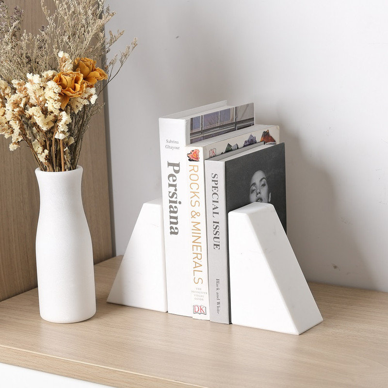 Serre-livres en marbre (ensemble de 2), H 2,54 po x l 5,93 po x P 3,98 po, Blanc