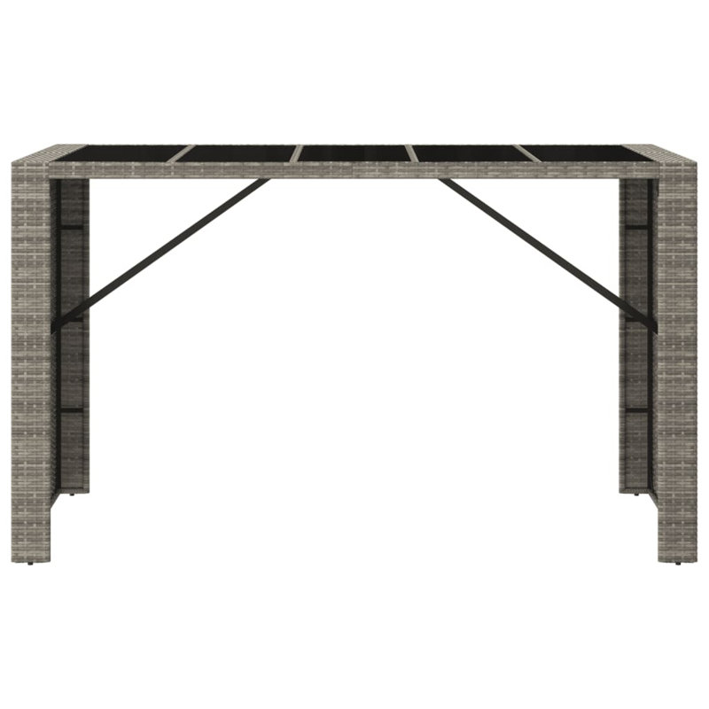 Ebern Designs Bar Table With Glass Top Black 105X80x110 Cm Poly Rattan, Grey, 110cm H x 185cm L x 80cm D