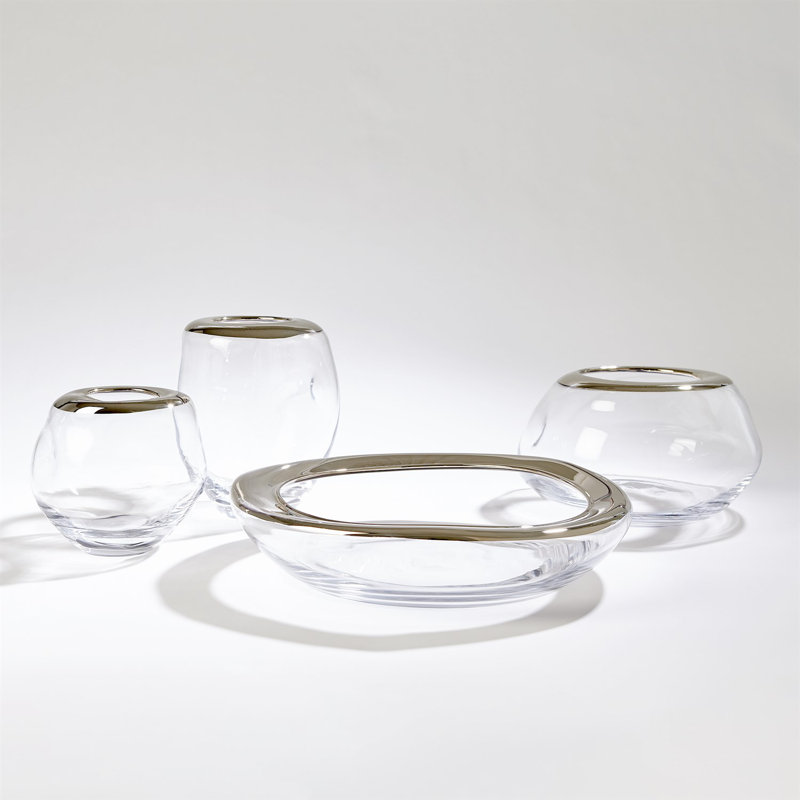 Handmade Polish Art Glass Bowl with Platinum Rim - 15.25''