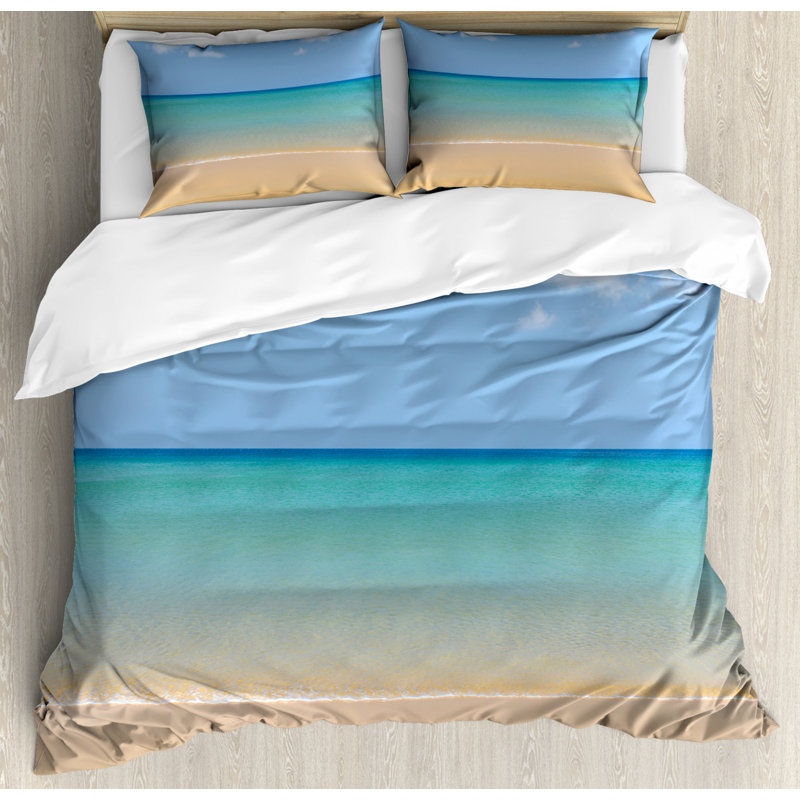 Coastal Polyester Duvet Cover, Queen Duvet Cover + 2 Standard Shams, Ocean 1