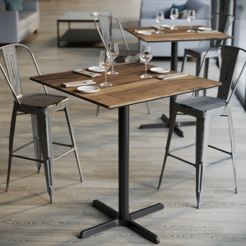 36" Square Commercial Seamless Surface Tabletop with Bar Height Crisscross Base, Natural