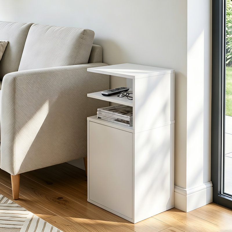 25 cm W Particle Board Bedside Table, White