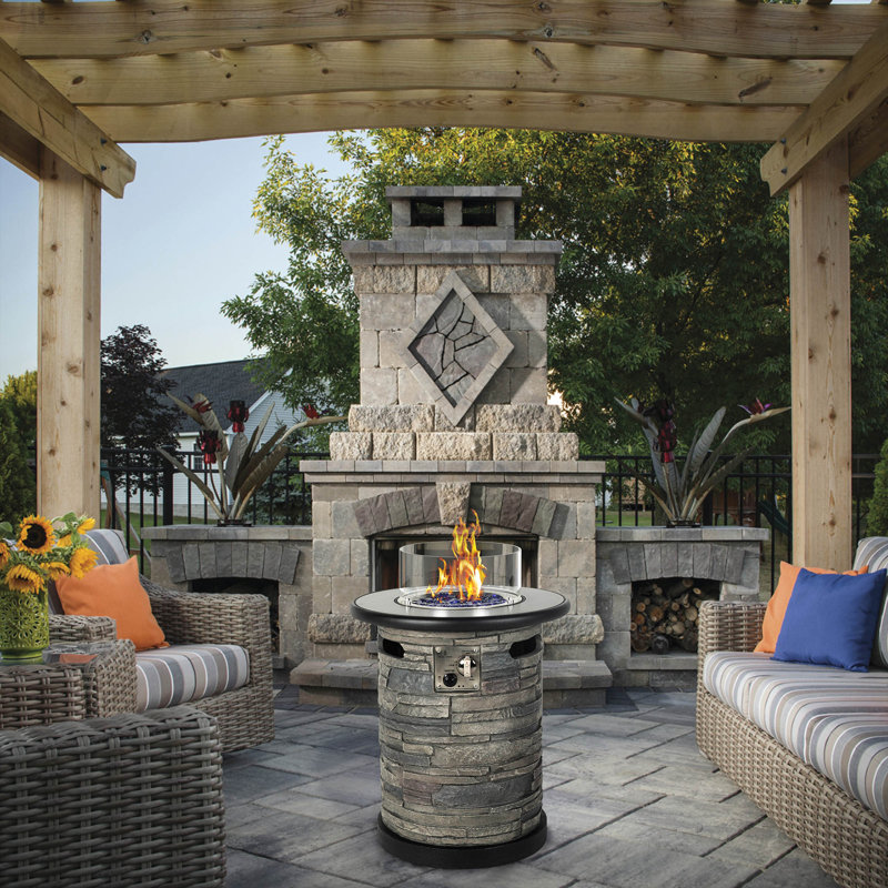 22" Round Black Propane Fire Pit Table with Porcelain Top