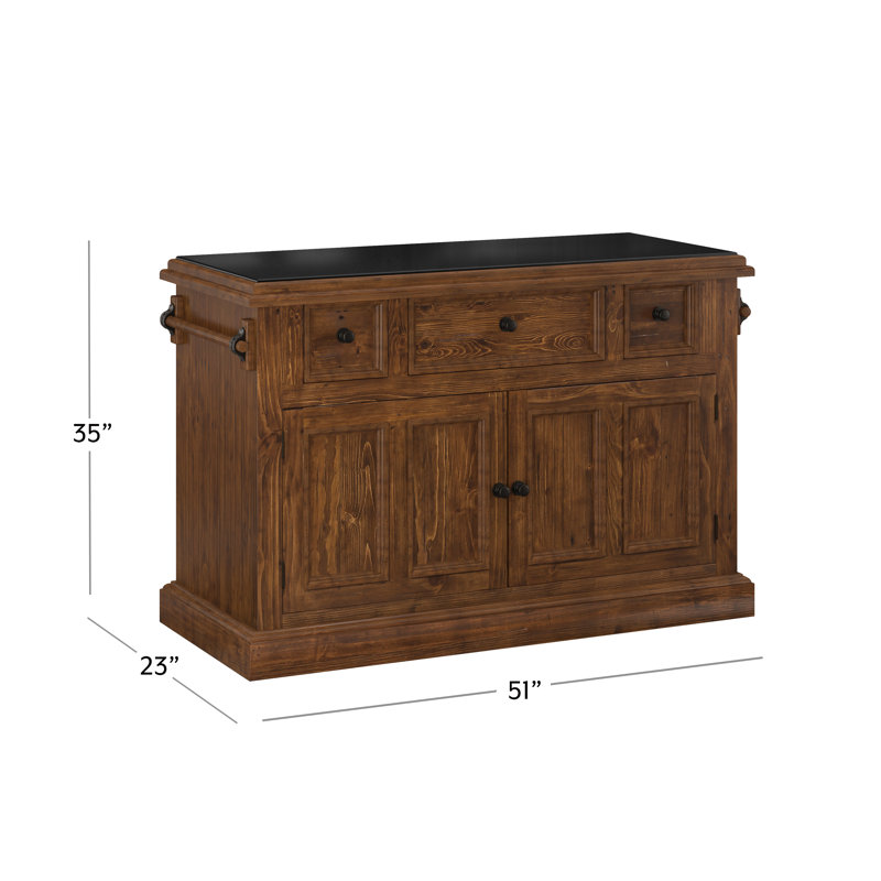 Harpenden Solid Wood Kitchen Island with Locking Wheels, Rustic Mahogany/Black