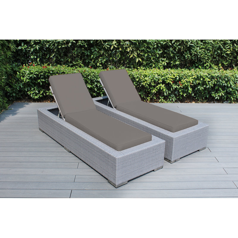 Billyjo Outdoor Wicker Chaise Lounge - No Assembly, Canvas Taupe Sunbrella® Canvas, Gray