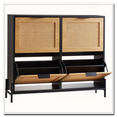 Rattan Shoe Cabinet with Flip Drawers