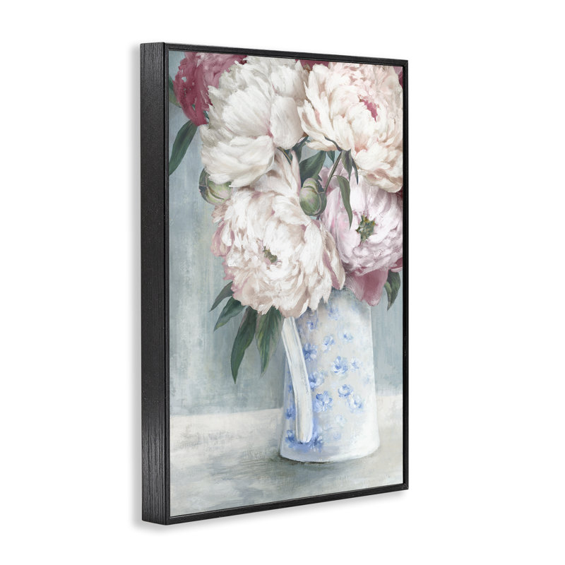  «Peony Blossom Vase», estampe numérique par Alex Black, H 18 po x l 12 po, Giclée encadrée noir minuit