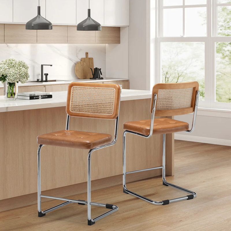 Burlinson 24" H Low Back Upholstered Counter Stool (Set of 2), Brown