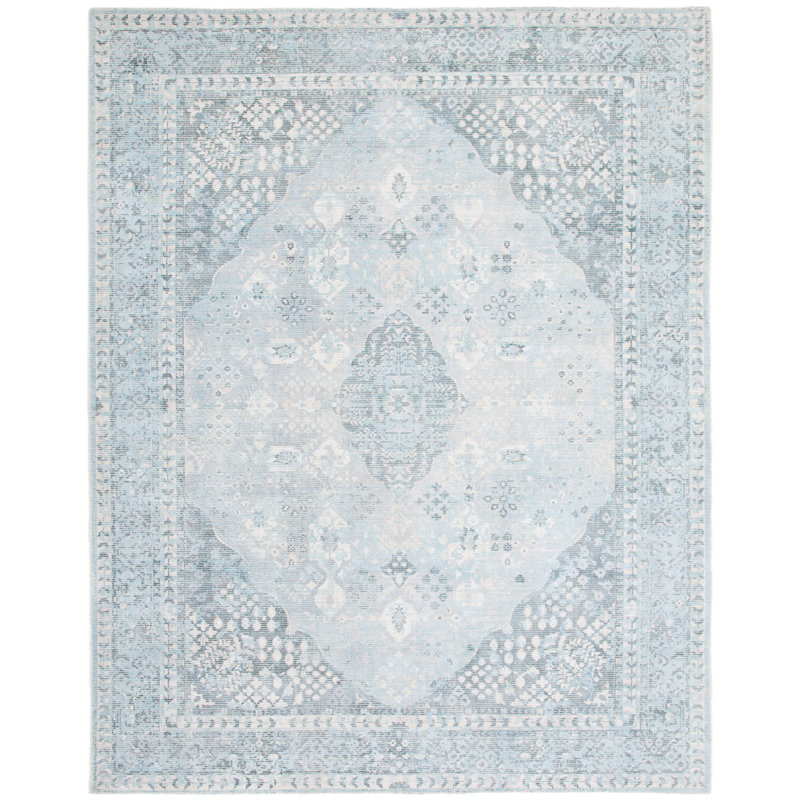 Panola Hand Loomed Wool/Viscose Oriental Rug in Gray/Light Blue, Rectangle 8' x 10'