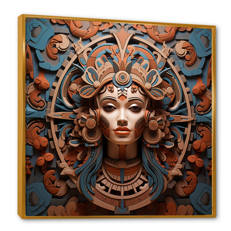 «Mesoamerican Terracotta Mask», reproduction d'art sur toile, H 16 po x l 16 po x P 1 po, Cadre flottant doré