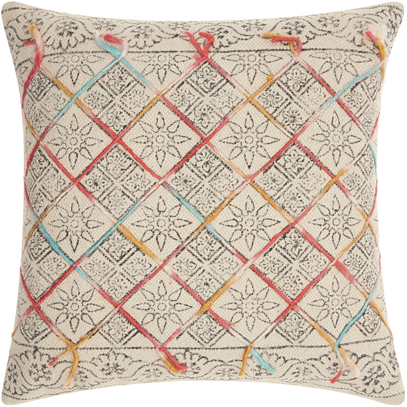Multicolor Embroidered 20" x 20" Cotton Throw Pillow