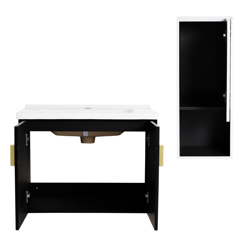 Meuble-lavabo mural 28 po avec lavabo et armoire latérale en céramique, porte, armoire de rangement de salle de bain