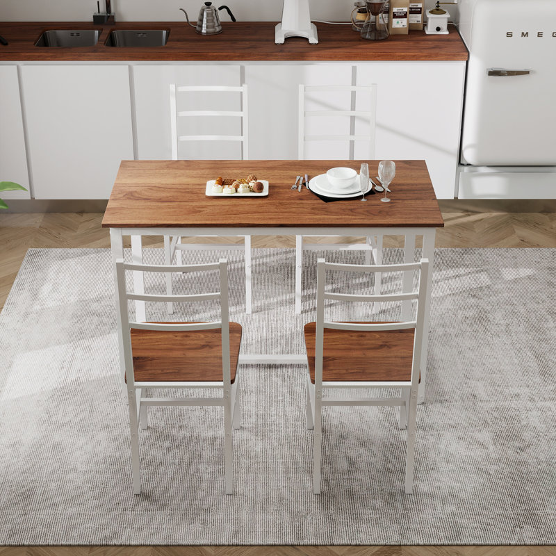 Ensemble de table de salle à manger 5 pièces, avec 4 chaises pour la salle à manger, Brown, Brun, Blanc
