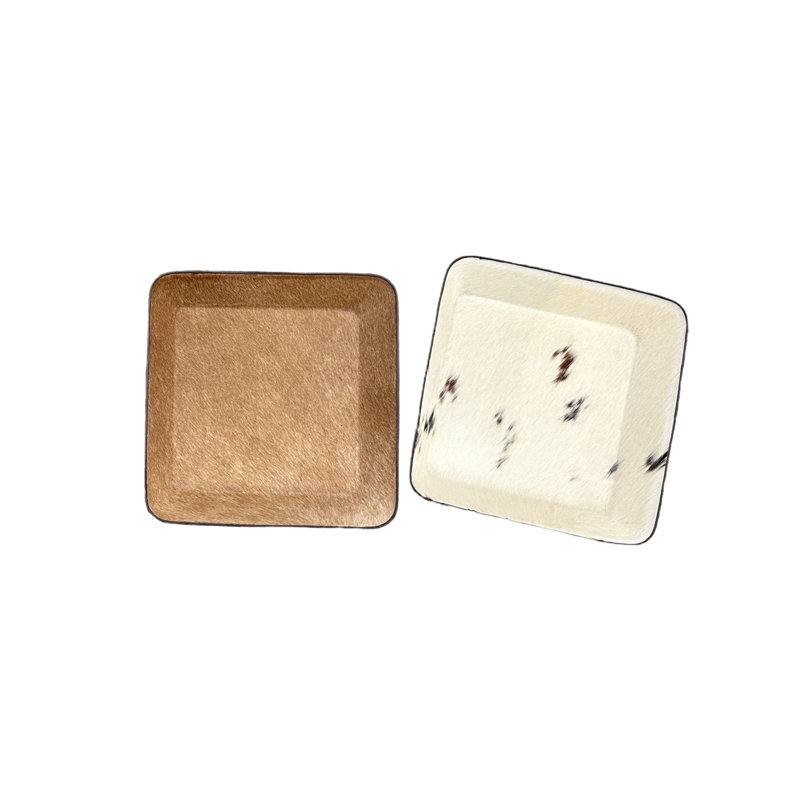Square Cowhide Tray, 4" H x 13" W x 13" D, Beige