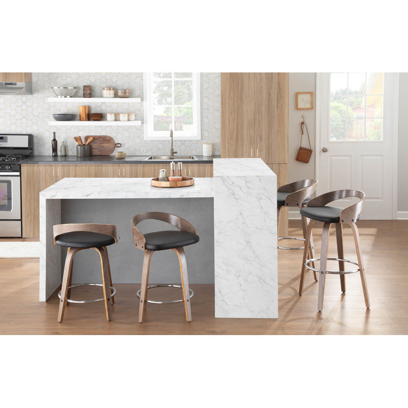 Betuel Swivel Upholstered Counter Stool, Black/Light Grey Wood