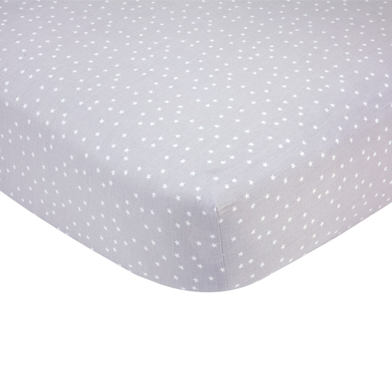 Drap-housse pour lit de bébé en satin gris Stars