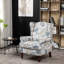 Fauteuil rembourré floral bleu avec structure en pin et courbé pour le confort de la chambre à coucher