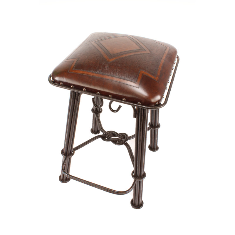 Greber Upholstered Stool with Metal Frame, Counter Stool (26” Seat Height), Antique Brown