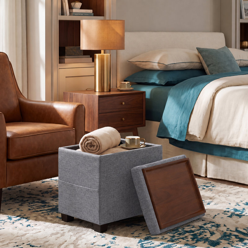 Repose-pieds de rangement rectangulaire en lin 15,5 po, Gris