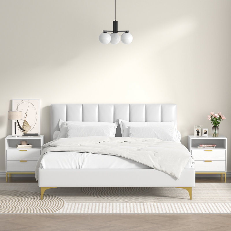 Table de chevet moderne pour chambre à coucher, table de chevet carrée 2 tiroirs avec rangement pour chambre à coucher, Blanc