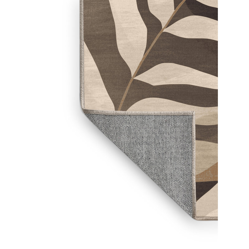 Tapis abstrait moderne et contemporain lavable à la machine en fougère Parrilla beige - reliure beige, 2 x 3