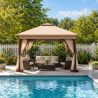 Outdoor 11X11 Ft Pop Up Gazebo Canopy Tent With Removable Zipper Mosquito Netting, 2-Tier Soft Top Patio Gazebo For Backyard Garden Camping & Outdoor Events