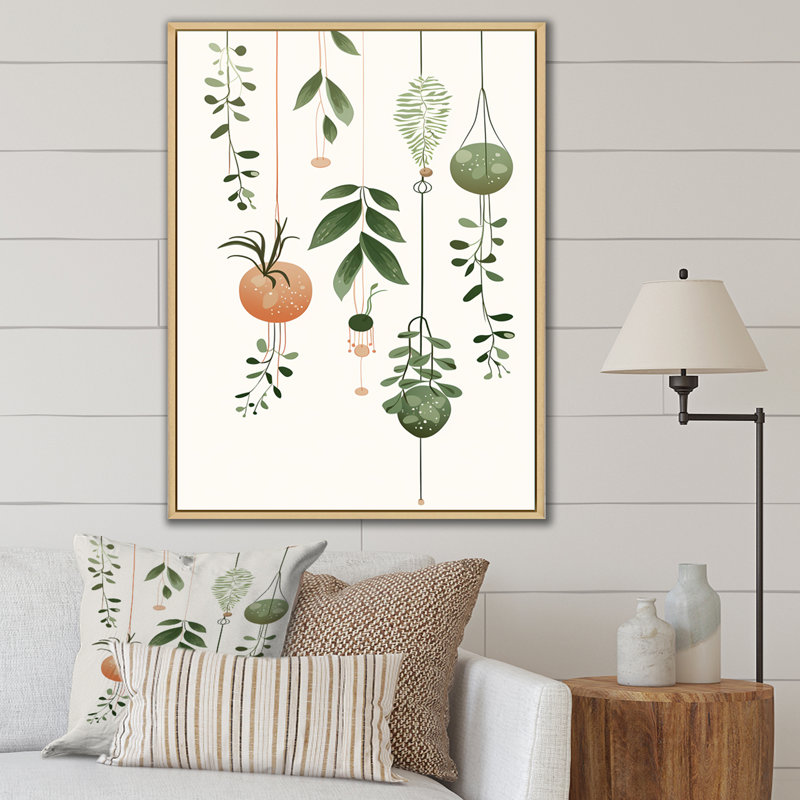 «Botanical Bliss Joyful Hanging Boho Houseplants», reproduction sur toile, Cadre naturel flottant, H 32 po x l 24 po x P 1 po