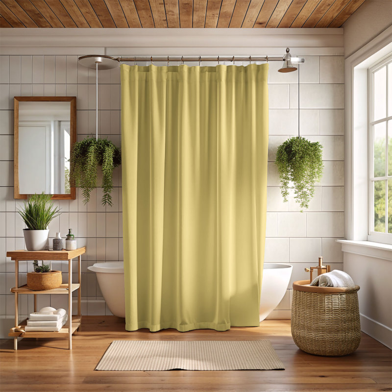 Teak Grid - Premium Shower Curtain, 74"H x 71"W, Pale Yellow