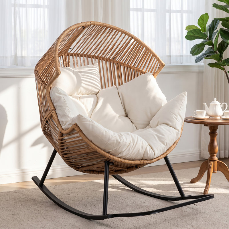  Fauteuil à bascule d'extérieur, Naturel, Beige