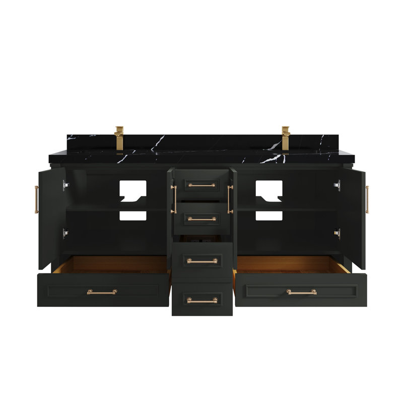 Aberdeen 72'' Double Bathroom Vanity with Top, Calacatta Black, Blacktop
