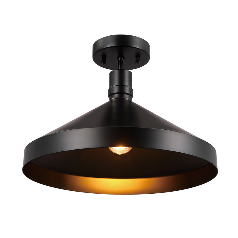 Ladarrell Matte Black 15'' W 1 - Bulb Outdoor Semi Flush Mount