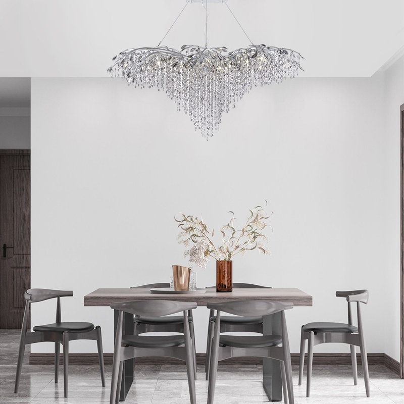 Gahanna 26 Light Branch Chandelier with Crystal Beads, Silver