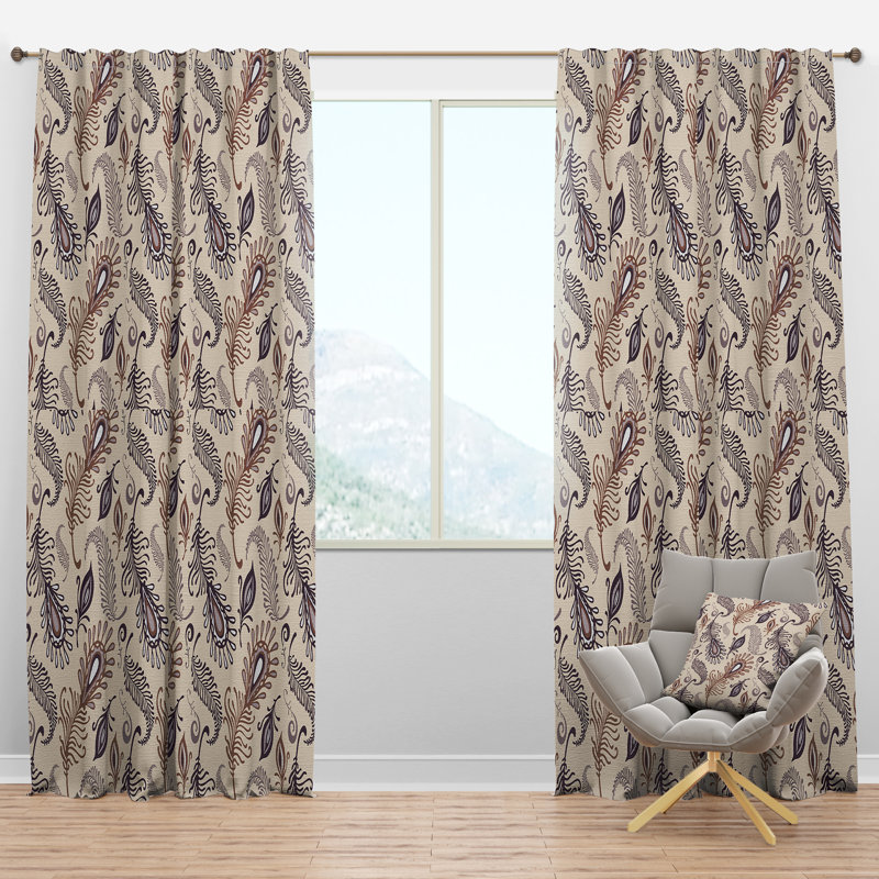Motif de plumes variées - Rideau en velours bohémien - obscurcissant - 1 panneau, l 52 po x L 108 po