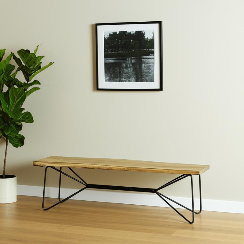 Banc en bois massif naturel et noir 66 po