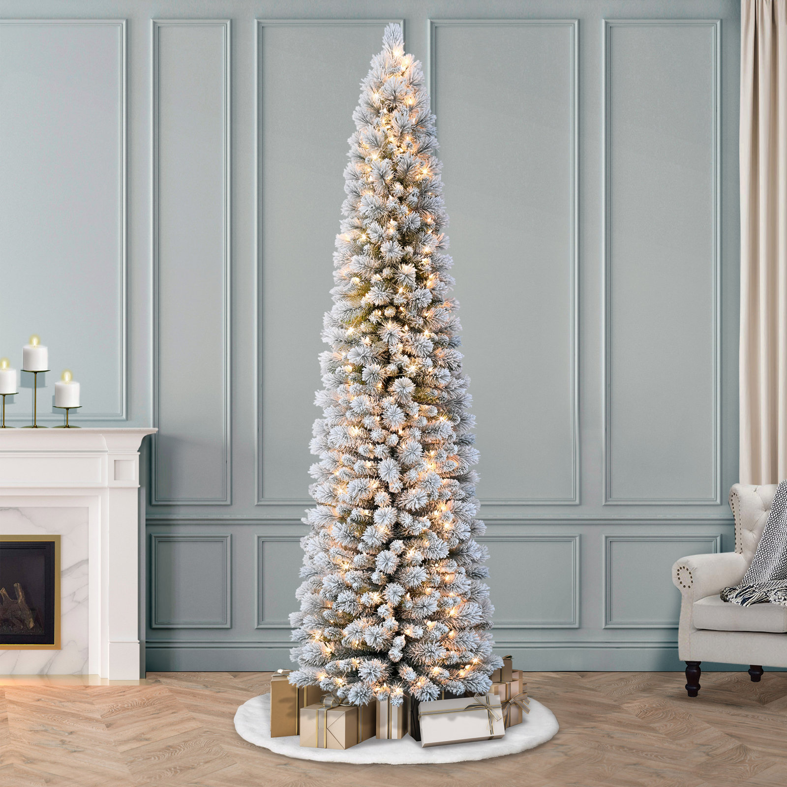 Lighted Artificial Pine Christmas Tree, 9' H